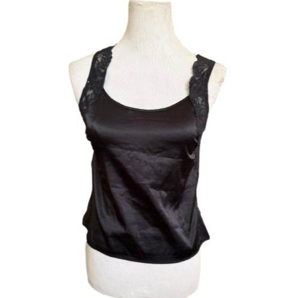 New WACOAL Black Satin and Lace Back Vintage Cami Tank Size Small